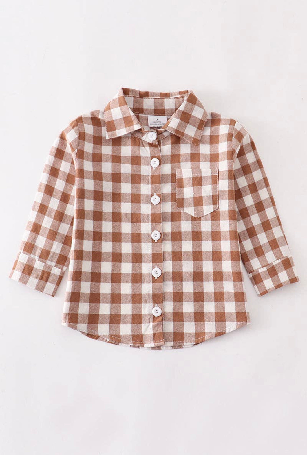 Boy's Brown Plaid Button Down Shirt