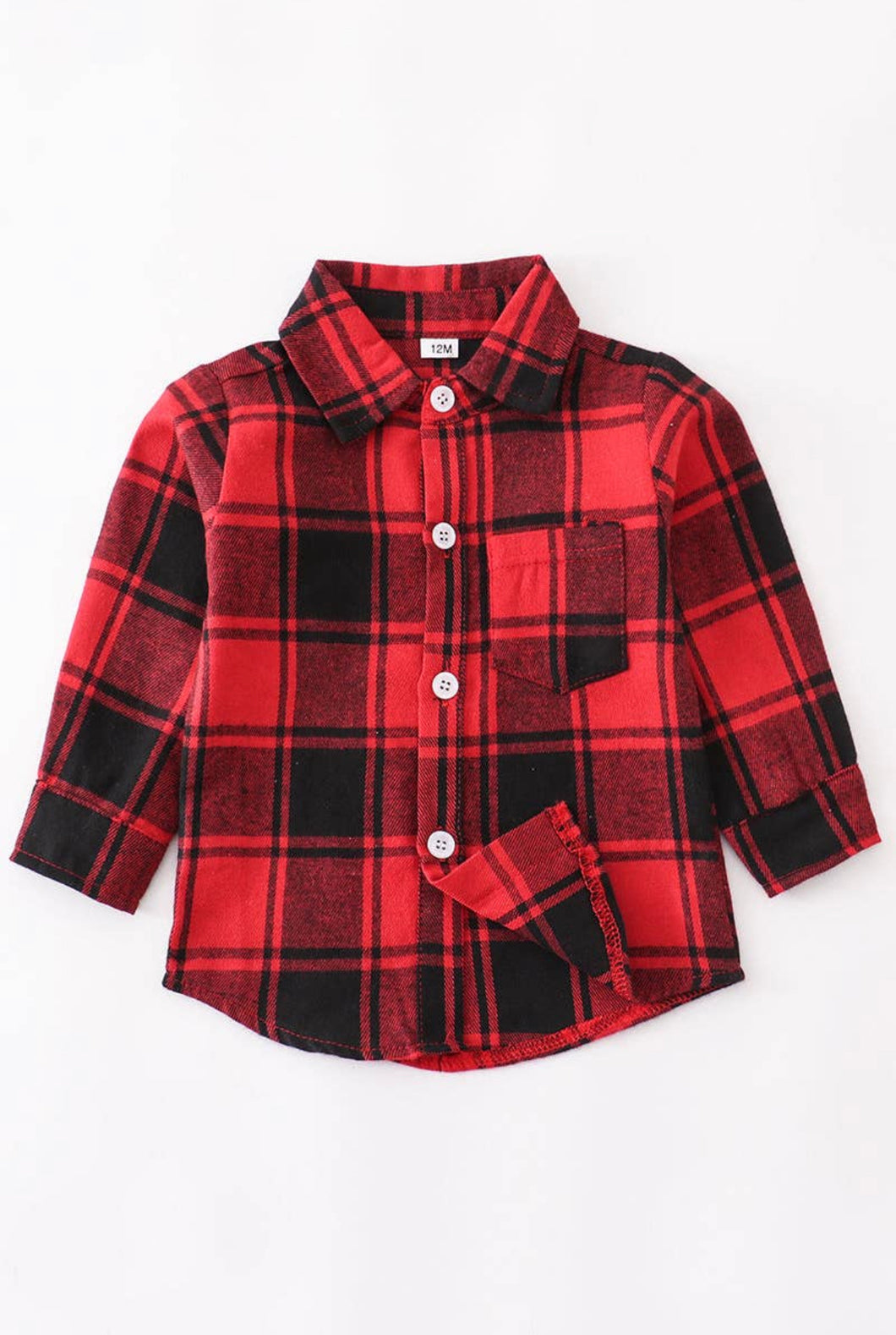 Boy's Black Red Plaid Button Down Shirt