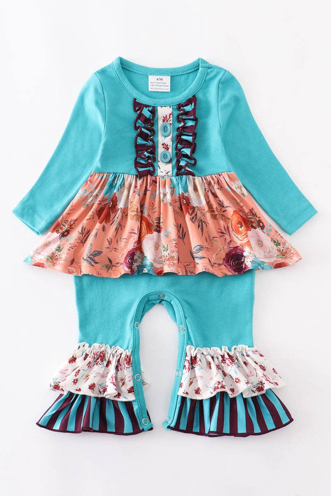 Baby Girl Teal Floral Ruffle Romper