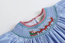 Load image into Gallery viewer, Light Blue Santa and Sleigh Smocked Dress

