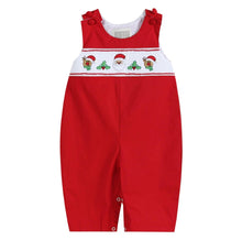 Load image into Gallery viewer, Red Santa and Reindeer Smocked Overalls
