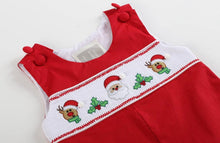 Load image into Gallery viewer, Red Santa and Reindeer Smocked Overalls

