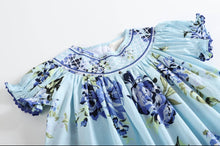 Load image into Gallery viewer, Vintage Blue Floral Smocked Dress
