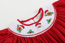 Load image into Gallery viewer, Red Santa and Reindeer Smocked Dress
