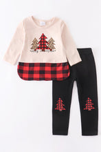 Load image into Gallery viewer, Red Plaid Christmas Tree Pants Set
