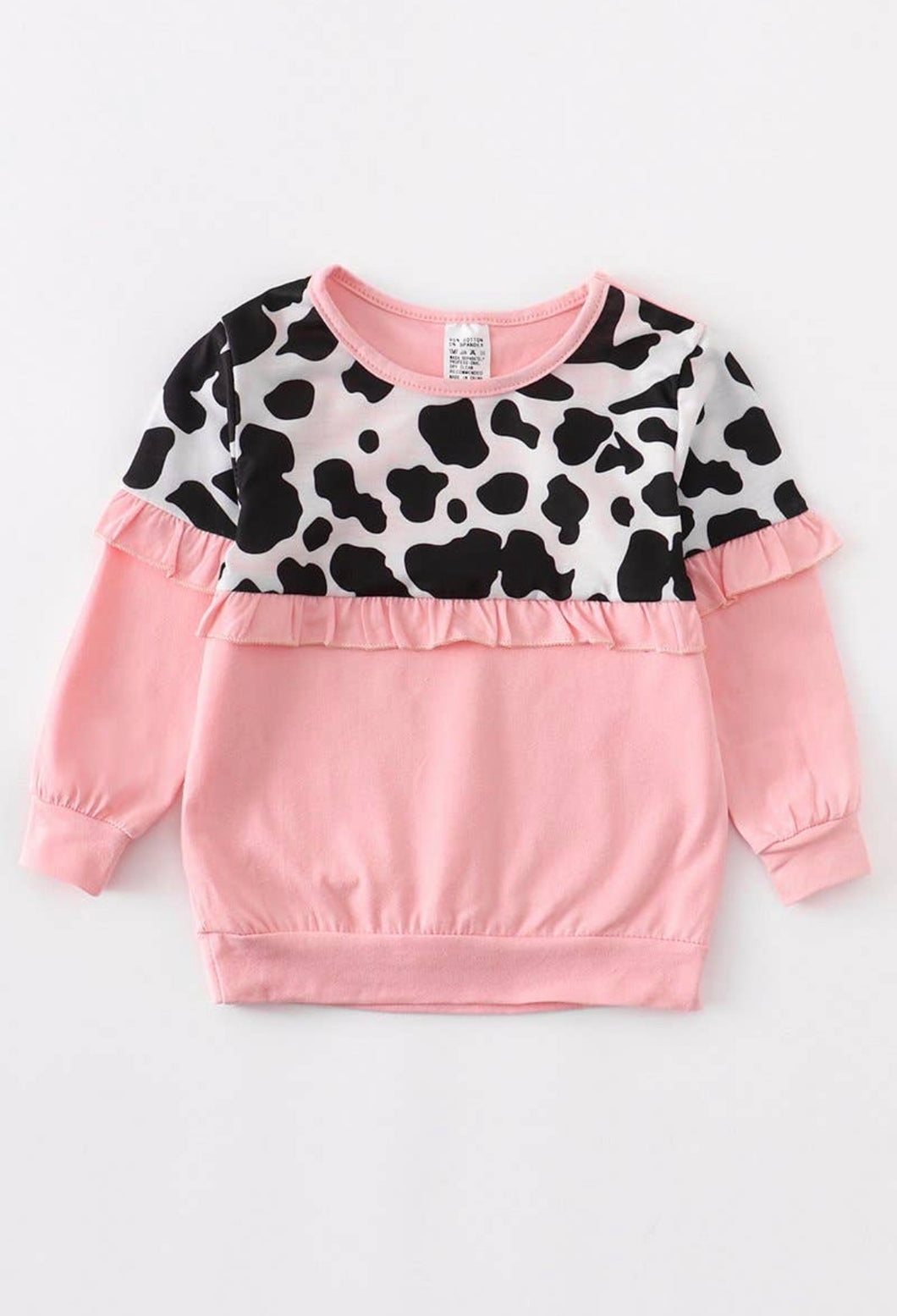 Pink Cow Print & Ruffles Pullover