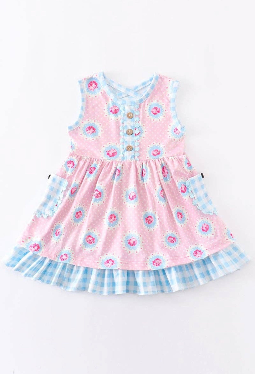 Pink & Blue Plaid Ruffle Dress