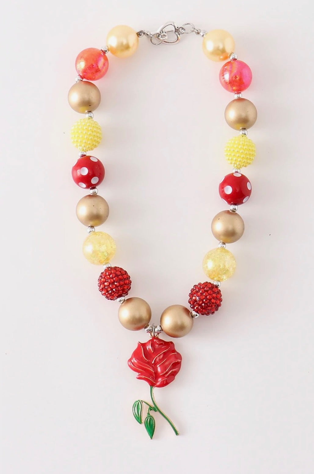 Bella Red Rose Bubble Chunky Necklace
