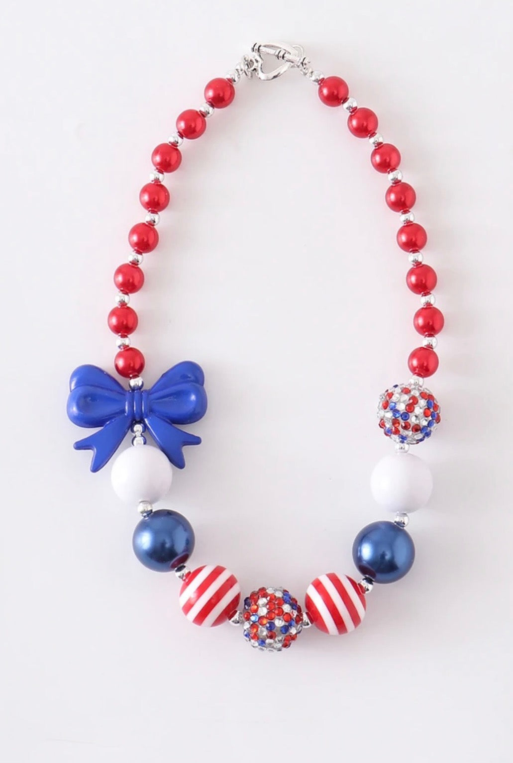 Blue Bow & Red Bubble Chunky Necklace