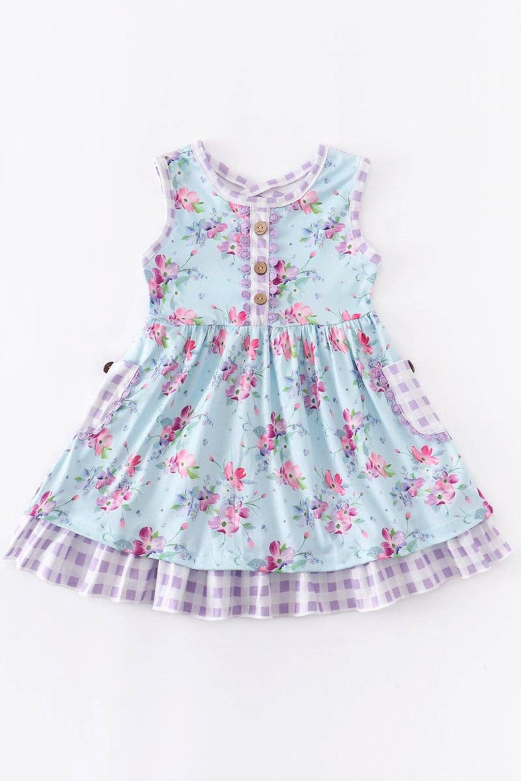 Blue & Lilac Plaid Ruffle Dress
