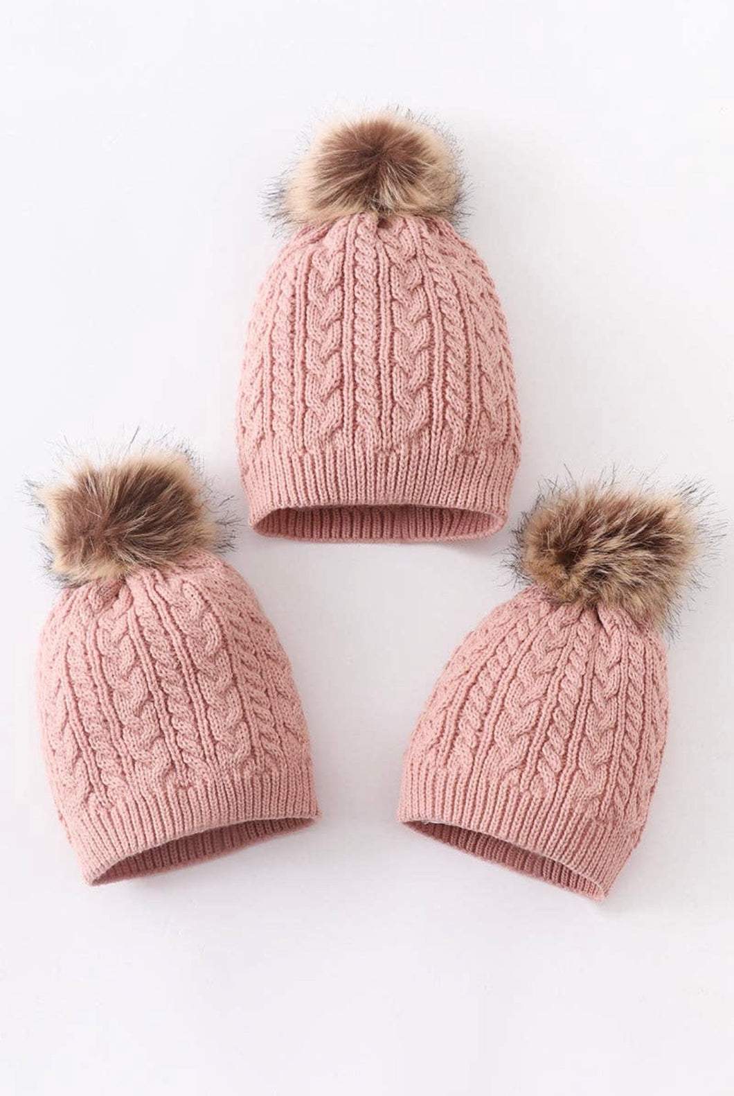 Dust Rose Cable Knit Pom-pom Beanie