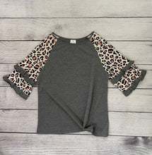 Load image into Gallery viewer, Mommy &amp; Me Gray with Cheetah printed sleeve - Girl
