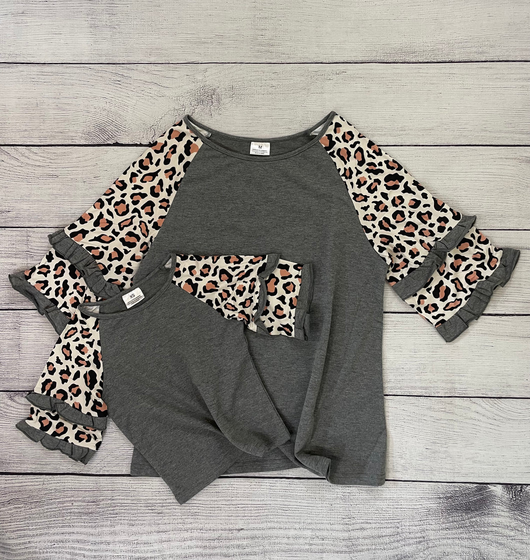Mommy & Me Gray with Cheetah printed sleeve - Mom