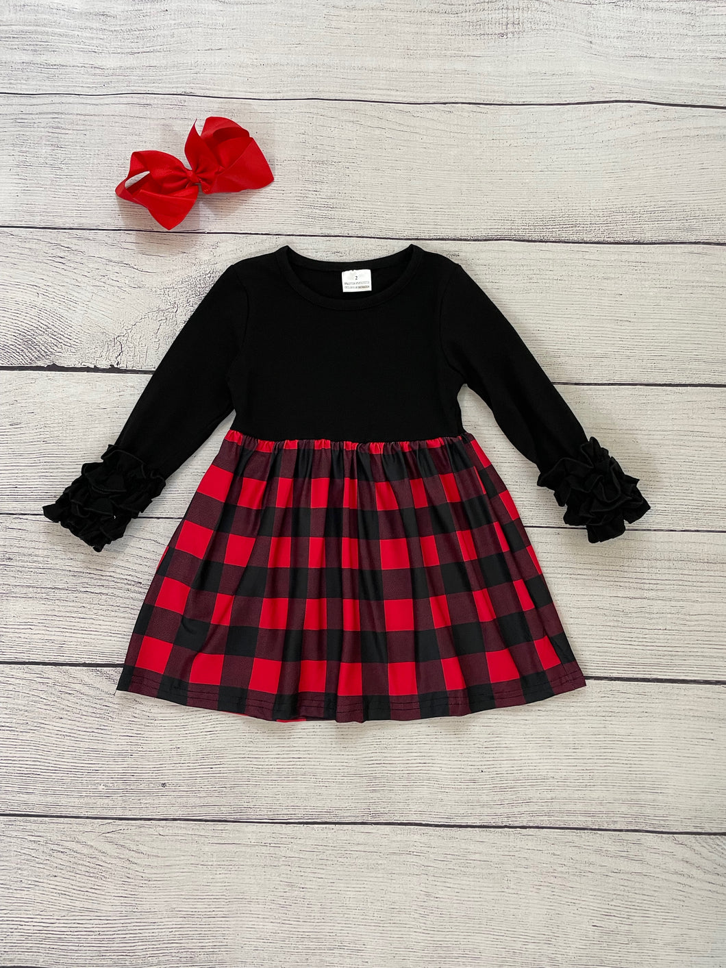 Red And Black Gingham Ruffle Dress