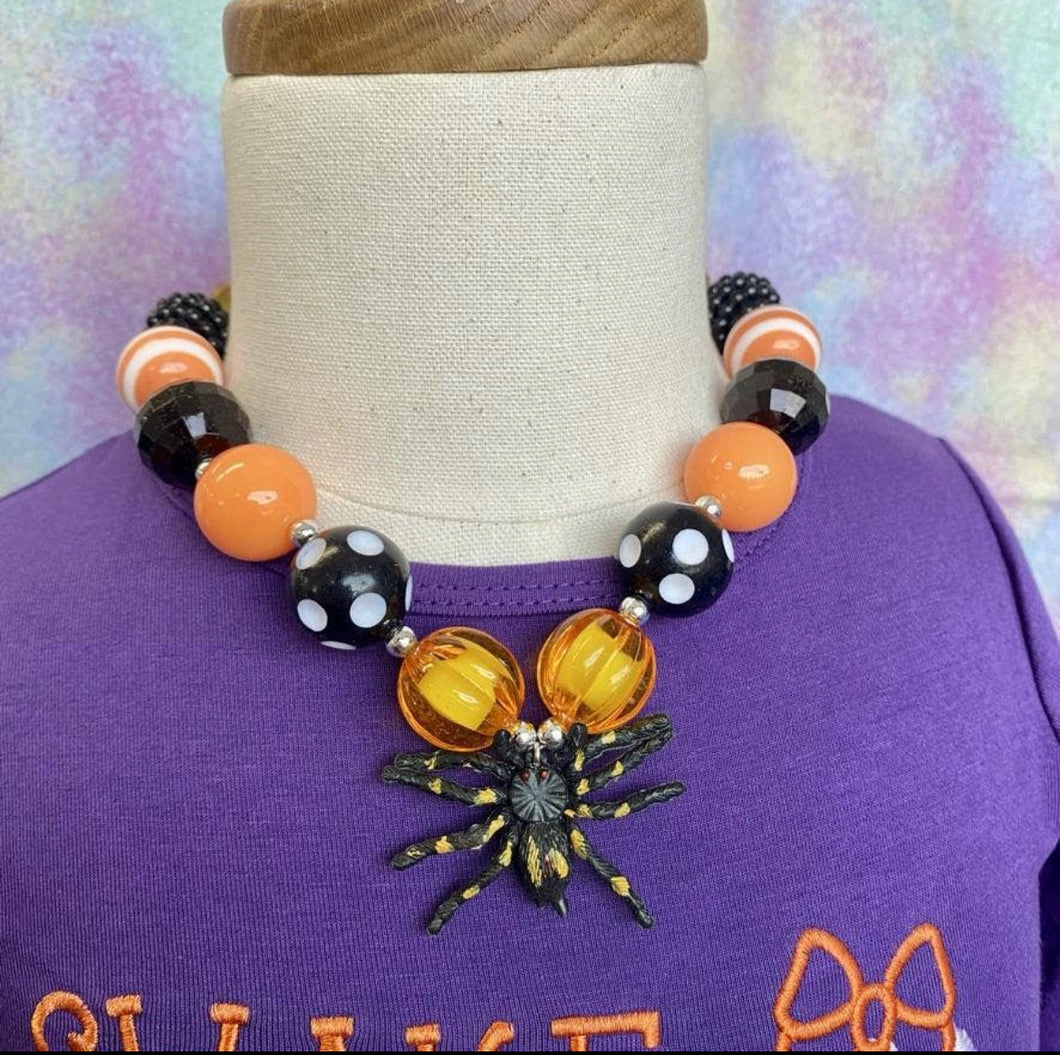 Orange & Black Spooky Spider Bubble Necklace