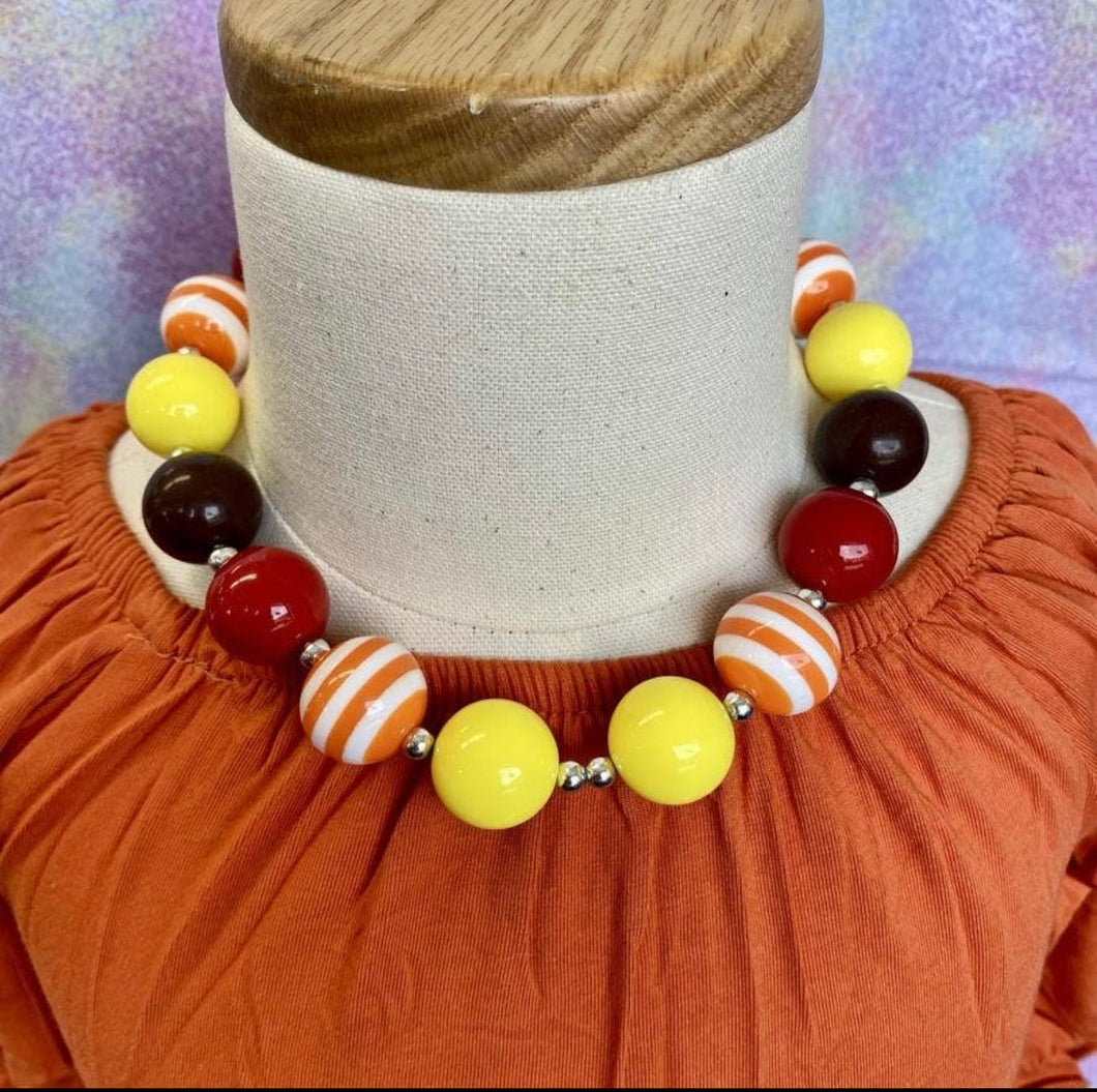 Yellow, Red, Brown & Orange Stripe Bubble Necklace