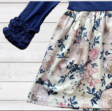 Load image into Gallery viewer, Navy Ruffle Accent and Floral Dress
