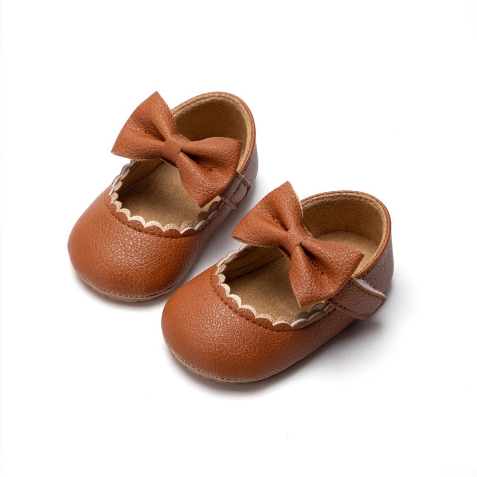 Butterfly Knot Mary Janes Baby Shoes - Brown Color