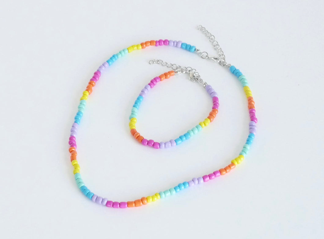 Rainbow Glass Beads Necklace and Bracelet Set