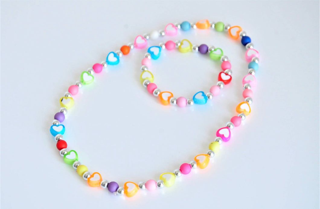 Necklace and Bracelet Multi Color Heart Set