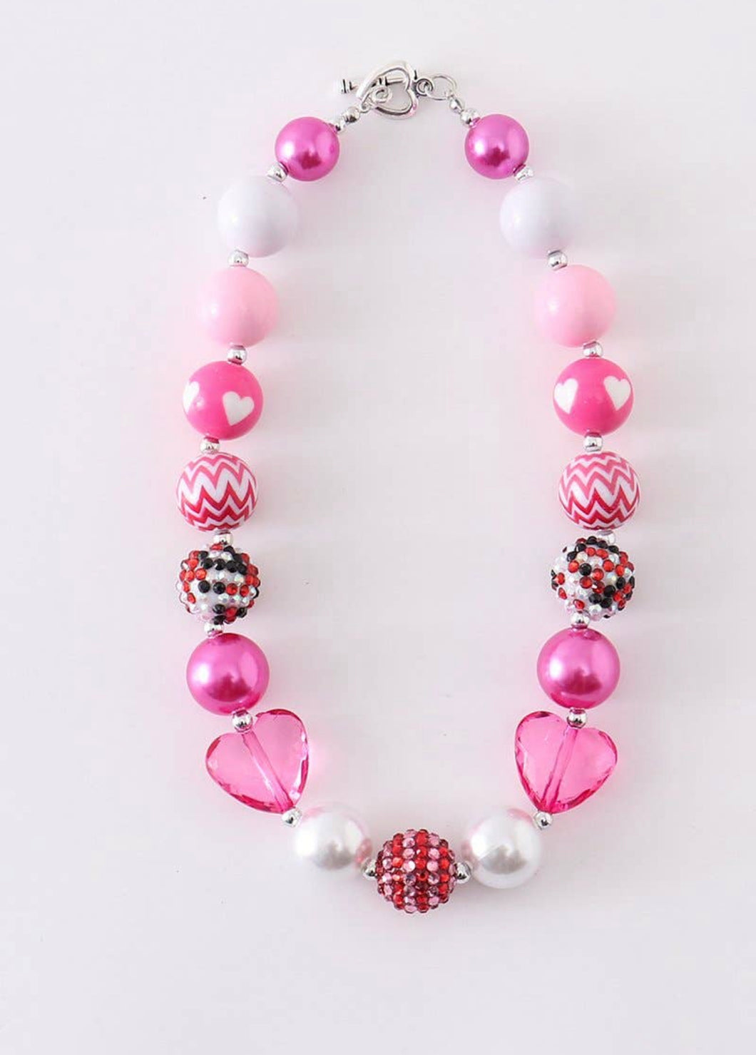 Pink Hearts Chunky Beads Necklace