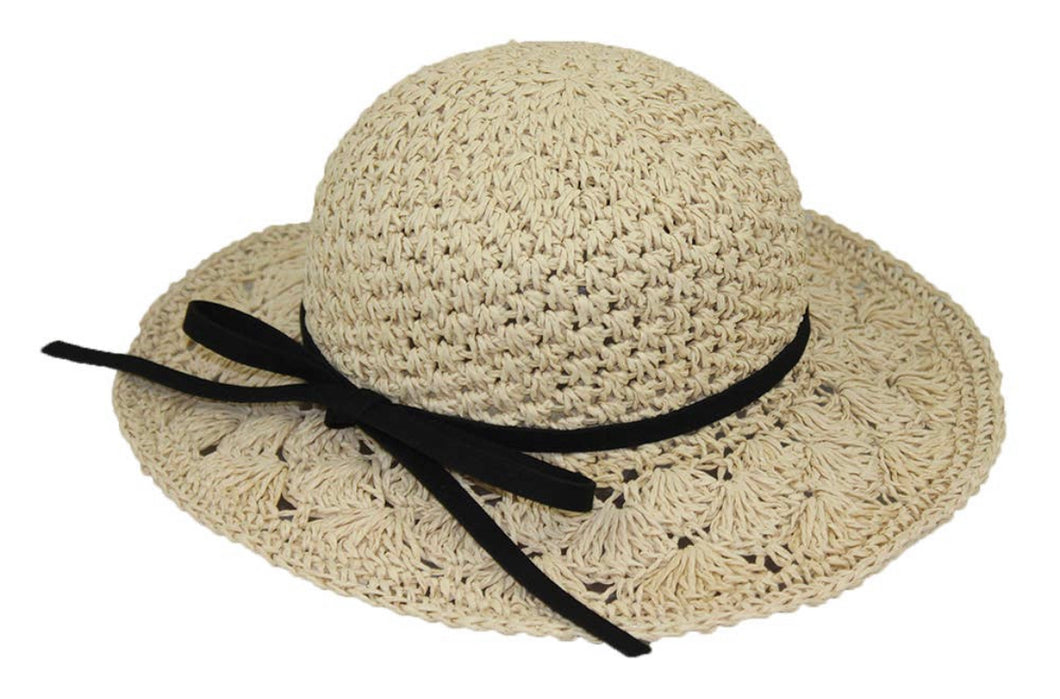 Girl Beige with Black Ribbon Hat