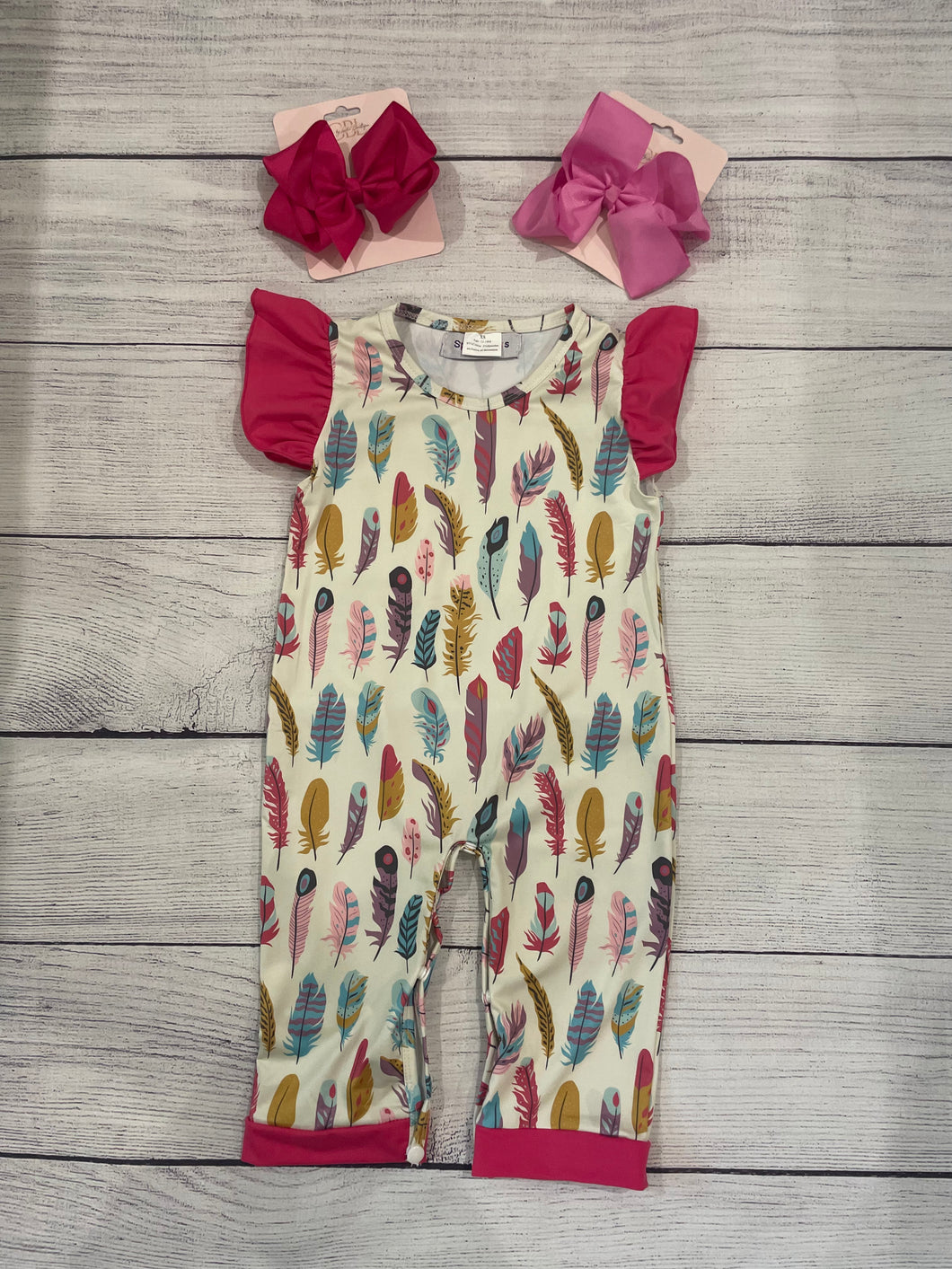 Pretty Feathers Ruffle Sleeve Baby Jumpsuit